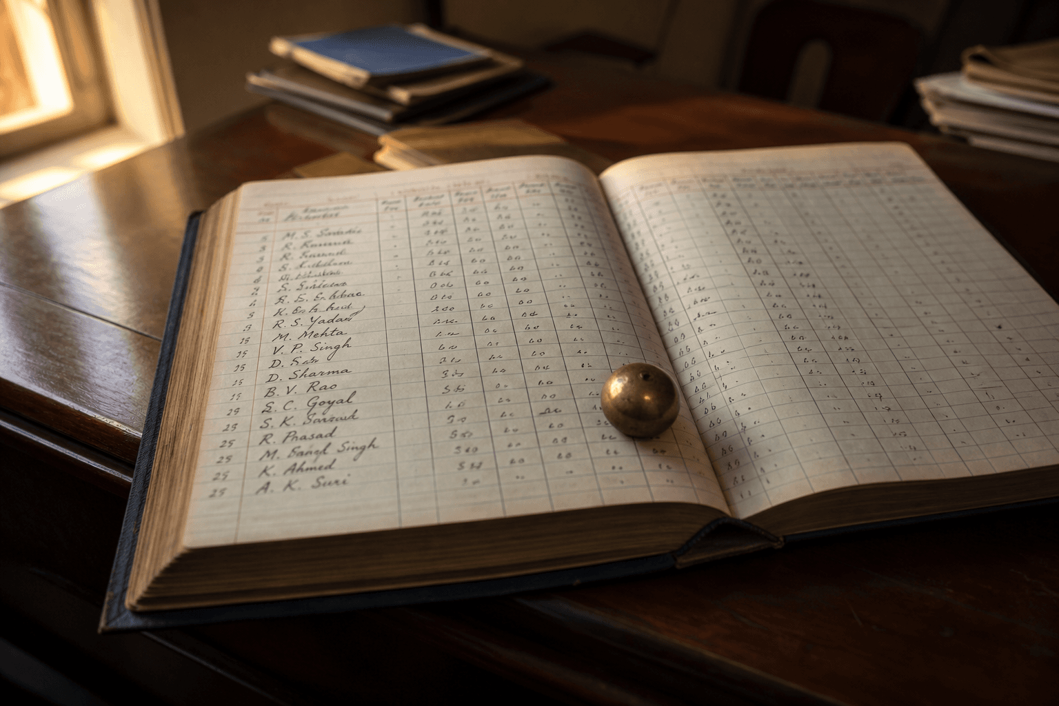Open attendance register on a desk